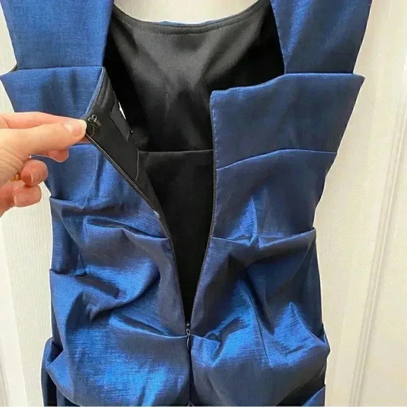 BA Nites Cocktail Party Dress Evening Bodycon Midi Ruched Blue Satin Size 4 - Picture 12 of 16